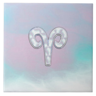 Moderne Mutter Perle Stil Aries Zodiac Symbol Fliese