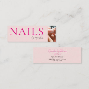 Moderne Nägel Bold Blush Rosa Schwarz Schrift Foto Mini Visitenkarte