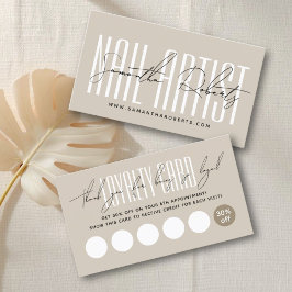Moderne Nagelkünstler-Skript-Typografie beige Treuekarte