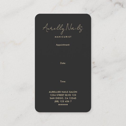 Moderne Nagelkünstlerin Maniküre Schwarze Ernennun Visitenkarte (Rückseite)