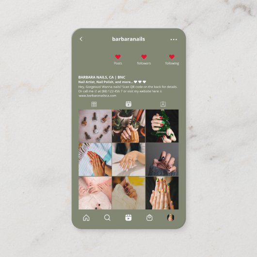 Moderne Nagelkünstlerin Sage Instagram Visitenkarte (Vorderseite)