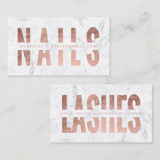 Moderne Nagelspitzen schneiden Rose-Goldmarmor Visitenkarte (Vorne/Hinten)