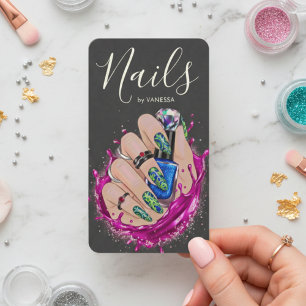 Moderne Nagelstudio Maniküre Künstlerin Pink Blau Visitenkarte