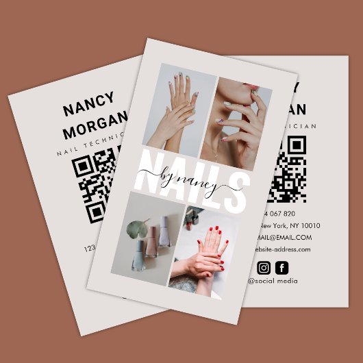 Moderne Nageltechniker-Foto-Collage Qr-Code Visitenkarte