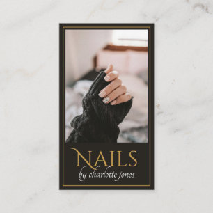 Moderne Nageltechniker-Nagel-Foto Schwarz Gold Visitenkarte