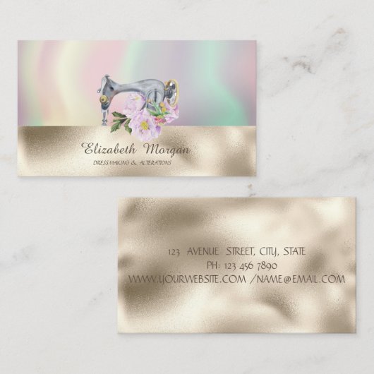 Moderne Nähmaschine Holographic Gold Visitenkarte (Vorne/Hinten)