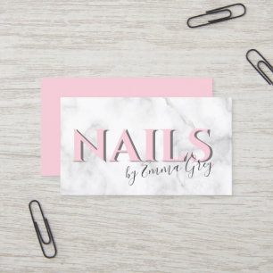 Moderne Nails aus weißem Marmor und rosa Typograf Visitenkarte