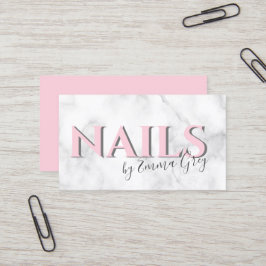 Moderne Nails aus weißem Marmor und rosa Typografi Visitenkarte