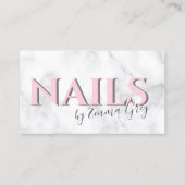 Moderne Nails aus weißem Marmor und rosa Typografi Visitenkarte (Vorderseite)