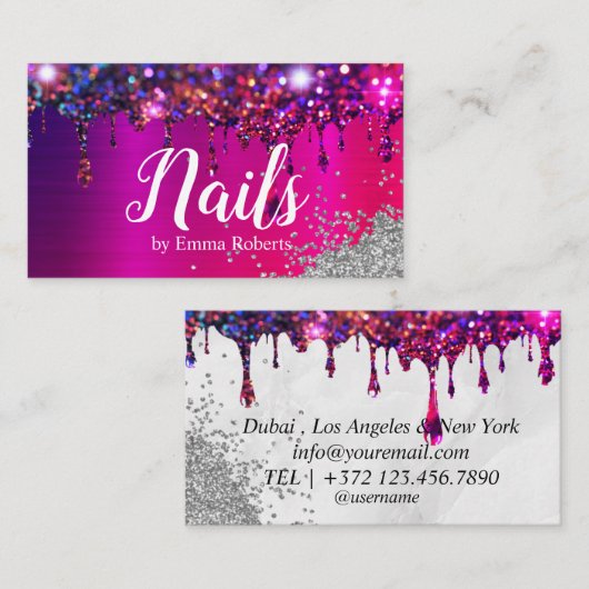 Moderne Nails Rose Gold Foil Business Card Visitenkarte (Vorne/Hinten)