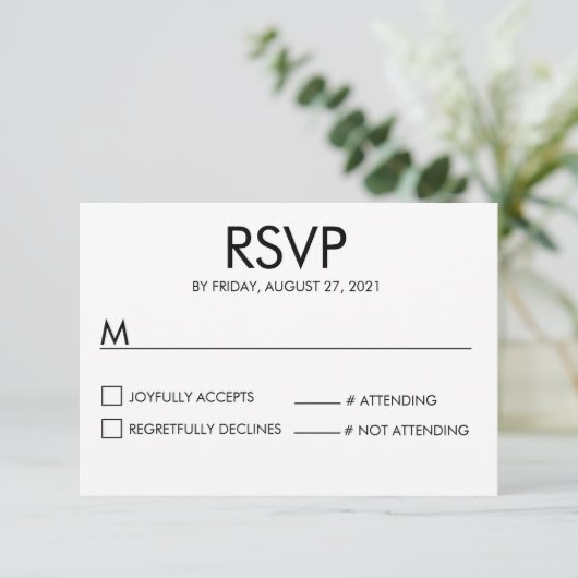 Moderne Name Wedding RSVP Response Card Weiß (Stehend Vorderseite)