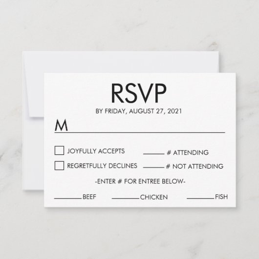 Moderne Name Wedding RSVP Response Card Weiß Karte (Vorderseite)
