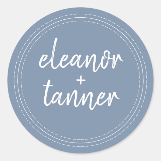Moderne Namen Denim Blue Wedding Umschlag Aufklebe Runder Aufkleber (Vorderseite)