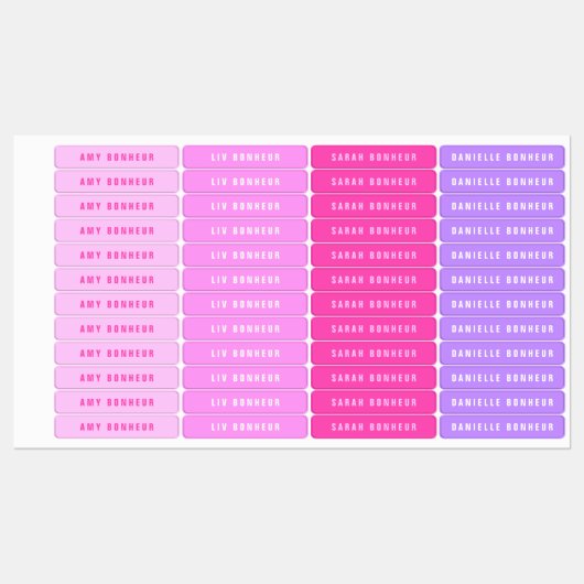 Moderne Namen | Rosa und Lila Eisen Etiketten (Blatt)