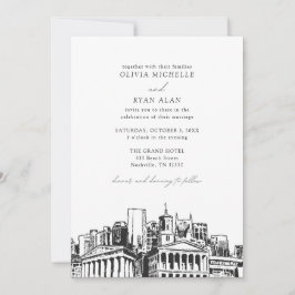 Moderne Nashville Skyline Black & White Wedding Einladung