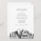 Moderne Nashville Skyline Black & White Wedding Einladung (Vorne/Hinten)