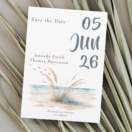 Moderne Naturstrandlandschaft Pampelgras Save The Date