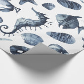Moderne Nautic Blue Seestfish Seepferd Seashell Geschenkpapier (Ecke)