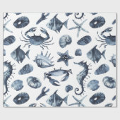 Moderne Nautic Blue Seestfish Seepferd Seashell Geschenkpapier (Flach)
