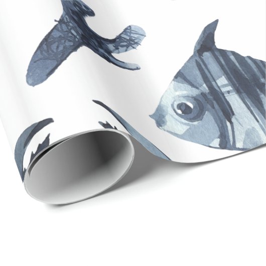 Moderne Nautic Blue Seestfish Seepferd Seashell Geschenkpapier (Rolleneckpunkt)
