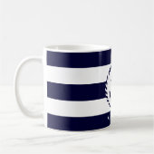 Moderne Nautic Navy Blau Streifen und Anker Kaffeetasse (Links)