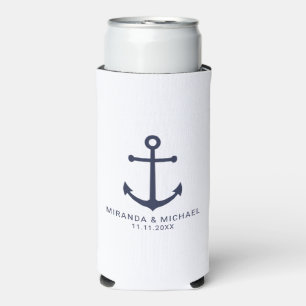 Moderne Nautic Navy Blue Anchor Gastgeschenk Hochz Selters Dosenkühler