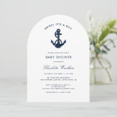 Moderne Nautical Anchor Boy Baby Dusche Einladung (Stehend Vorderseite)