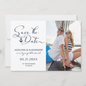 Moderne Nautical Anchor Foto Script Typografie Save The Date (Vorderseite)