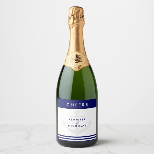 Moderne Nautical Anchor-Hochzeit Schaumweinetikett (Vorderseite)