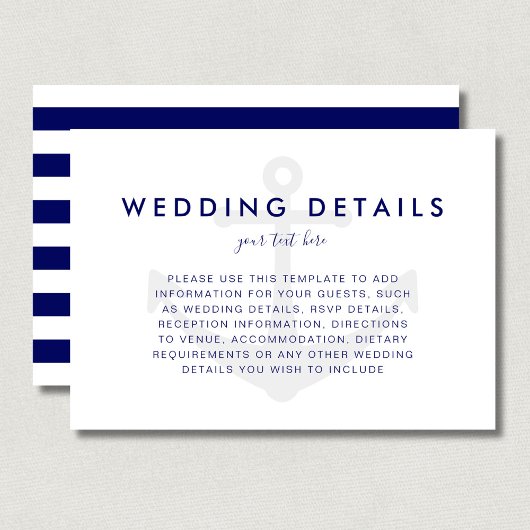 Moderne Nautical Anchor Wedding Details Card RSVP Karte