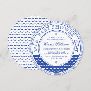 Moderne Nautical Baby Shower Einladungen - Blau