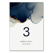 Moderne Nautical Elegant Navy Blue Beach Hochzeit Tischnummer (Rückseite)