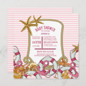 Moderne Nautical Girl Baby Dusche Einladung (Vorne/Hinten)