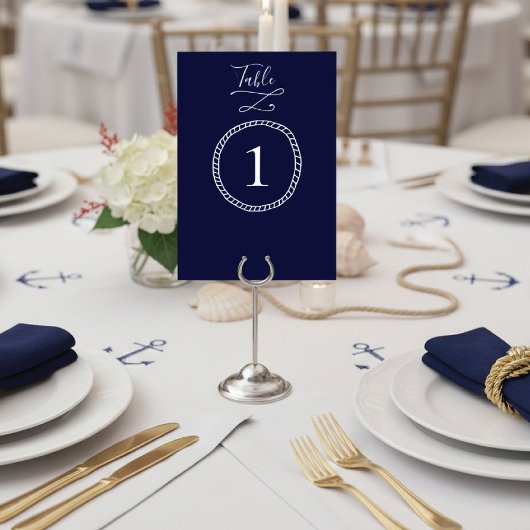 Moderne Nautical Rope Navy Blue Wedding Tischnummer