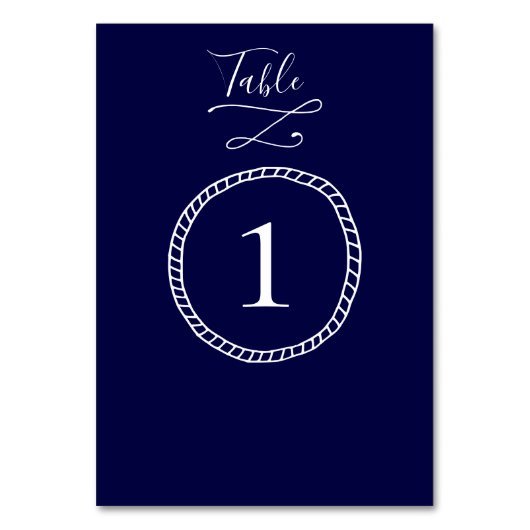 Moderne Nautical Rope Navy Blue Wedding Tischnummer (Vorderseite)