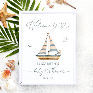 Moderne Nautical Sailboat Babydusche Willkommen Poster