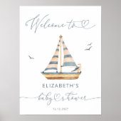 Moderne Nautical Sailboat Babydusche Willkommen Poster (Vorne)