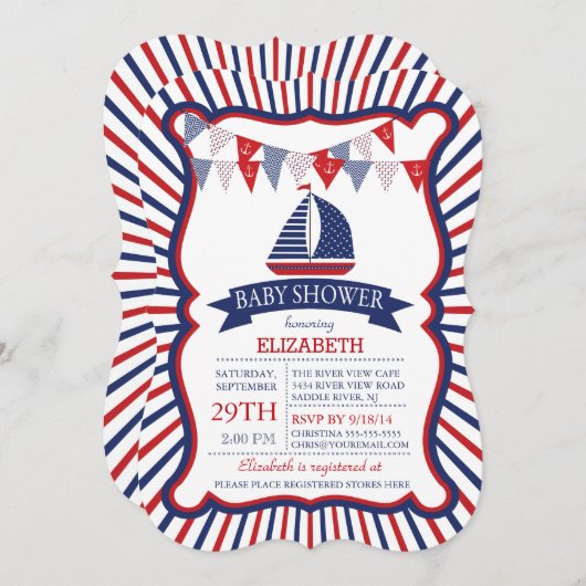 Moderne Nautical Sailboat Kinderdusche Einladung (Vorne/Hinten)