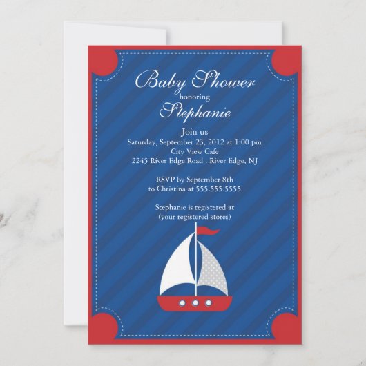 Moderne Nautical Sailboat Kinderdusche Einladung (Vorderseite)