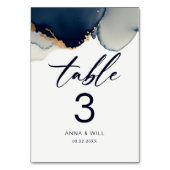 Moderne Nautical Script Navy Blue Beach Hochzeit Tischnummer (Rückseite)