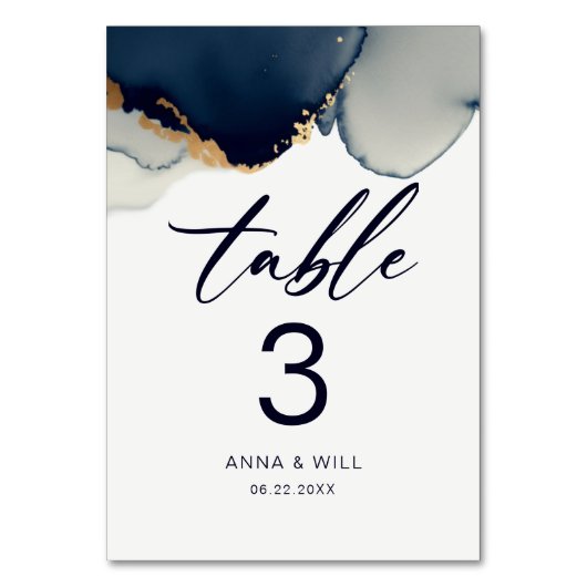 Moderne Nautical Script Navy Blue Beach Hochzeit Tischnummer (Rückseite)