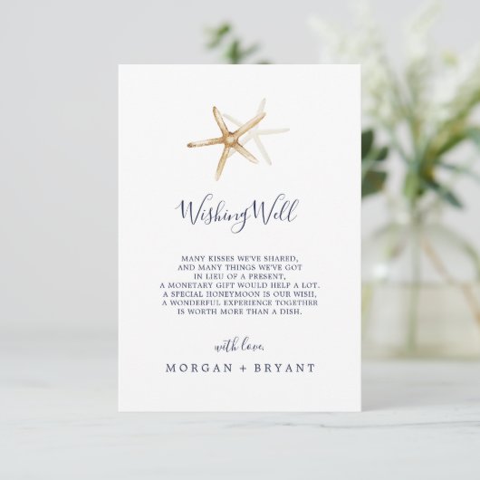 Moderne Nautical Starfish Wedding Wunschwell Card Begleitkarte (Stehend Vorderseite)