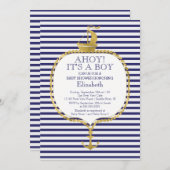 Moderne Nautical Stripe Gold Ankerdusche Einladung (Vorne/Hinten)