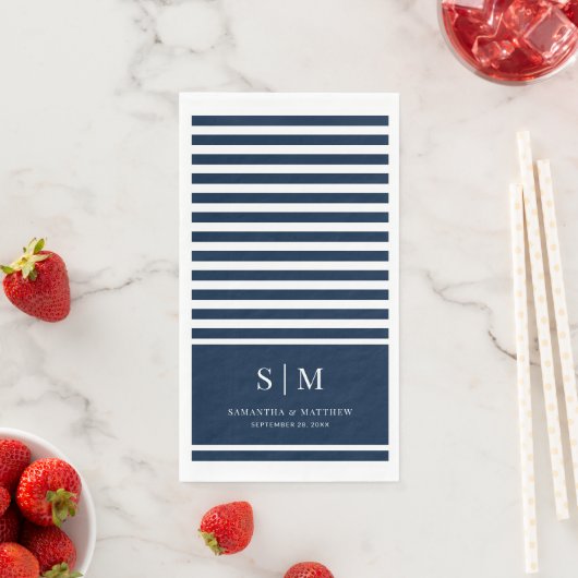 Moderne Nautical Stripes Couple Monogram Wedding Serviette (Beispiel)