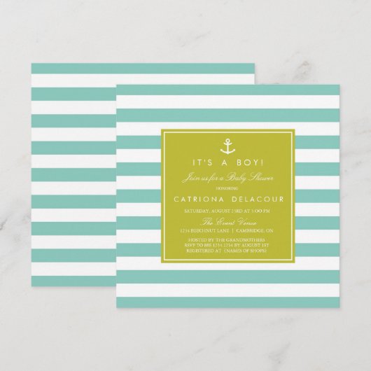 Moderne Nautical Stripes Kinderdusche Einladung (Vorne/Hinten)