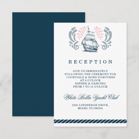 Moderne Nautical Wedding Reception Card Einladung (Vorne/Hinten)