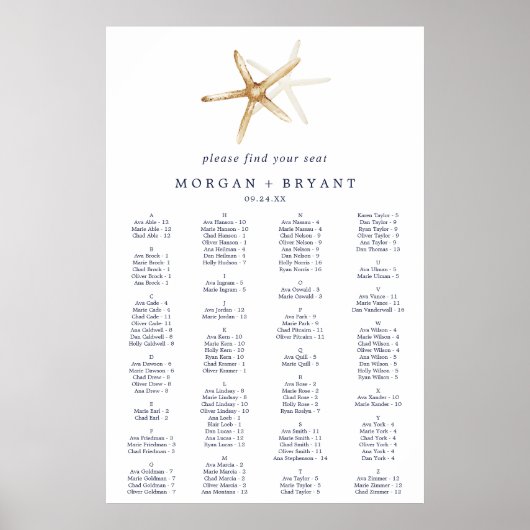 Moderne Nautik | Alphabetische Starfish-Sitze Poster (Vorne)