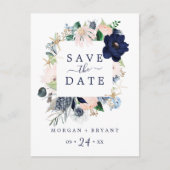 Moderne Nautik | Floral Save the Date Postkarte (Vorderseite)