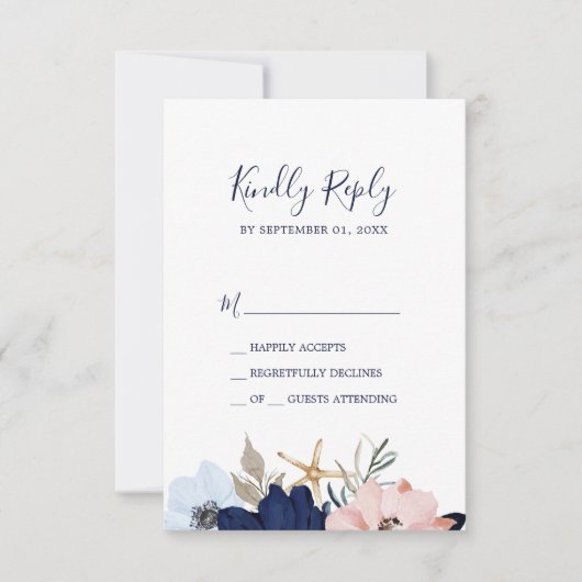 Moderne Nautik | Floral Simple RSVP Card (Vorderseite)