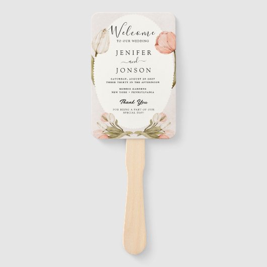 Moderne Nautik | Floral Wedding Program Hand Fan Fächer (Vorderseite)